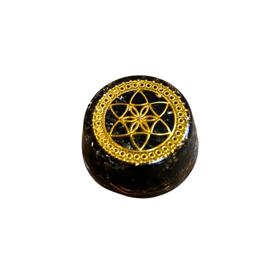 Tour d'orgonite avec symbole OM en argent